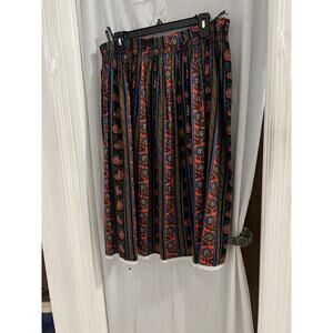 Original Alpen Trachten Black Green Red Floral Striped Dirndl Skirt Lace Trim 46